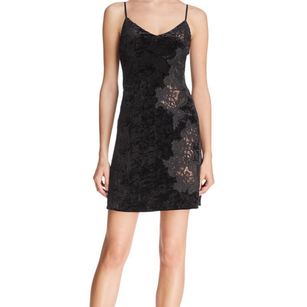 Black velvet lace bodycon mini dress slip